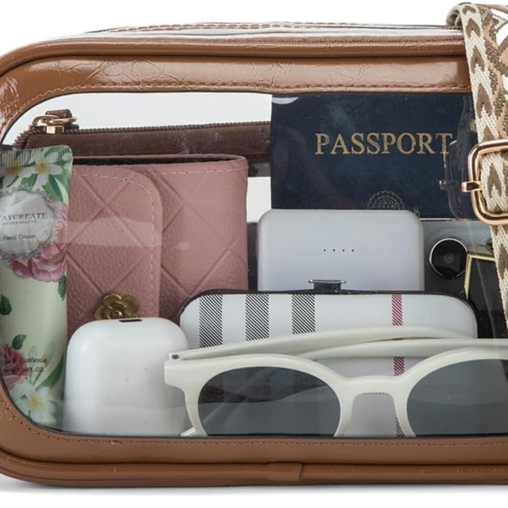 Clear Purse Women Faux Leather 9.8x2.7x6.3in Stadium Events Security Friendly